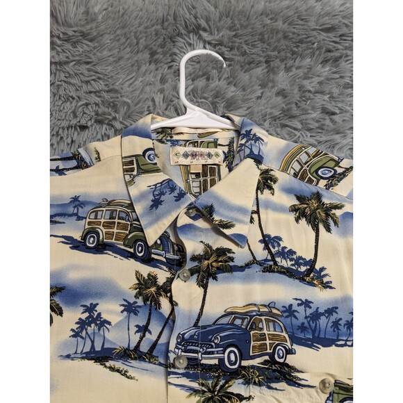 Campia Moda Hawaiian Shirt Mens XL XLarge Rayon Short Sleeve Surfing Cars Palms - Picture 3 of 11